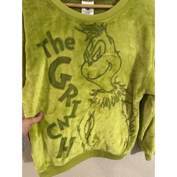 Dr. Suess The Grinch Green Plush Crewneck Christmas Sweater - Picture 5 of 9